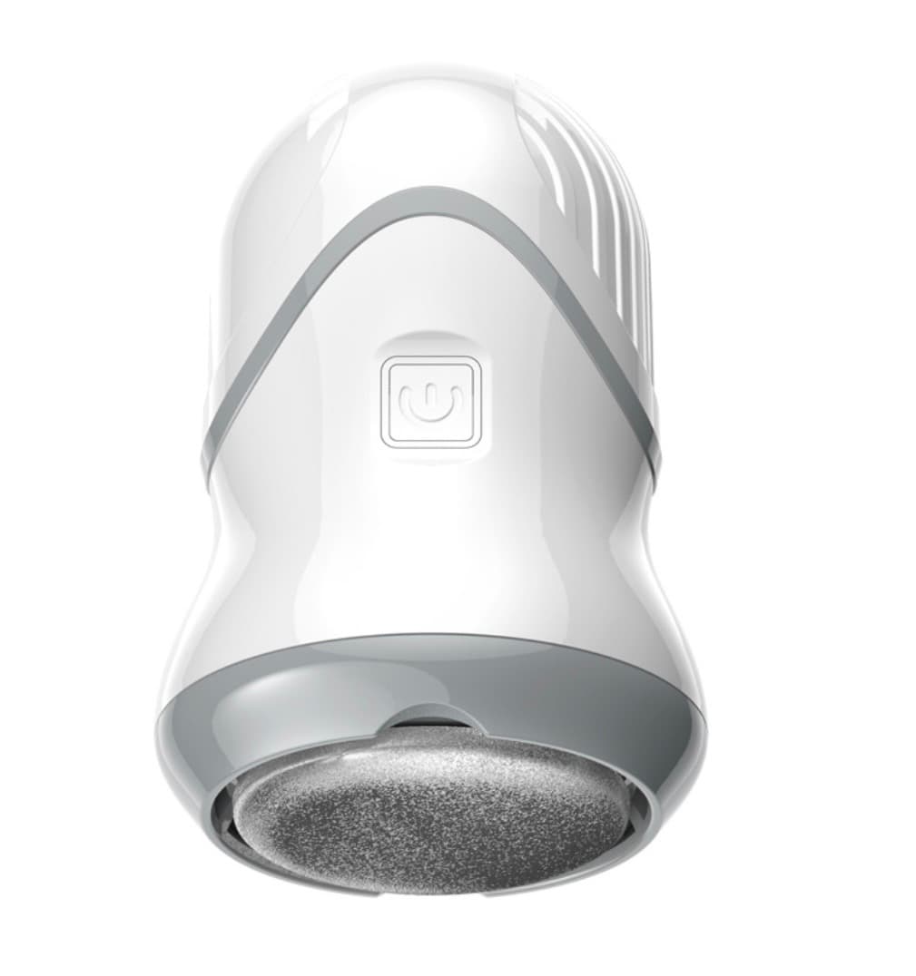 The CALIRAE SmoothVac — white glossy body, gray trim and circular abrasive head
